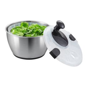 Stainless Steel Salad Spinner, 4.75Qt, One-handed Easy Press Large Vegetable Dryer Washer, Lettuce Cleaner and Dryer with 304 Stainless Steel Bow