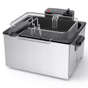 Stainless steel deep fryer with an observation window cover, 1500W power, 4 adjustable temperature settings (size: 5L)