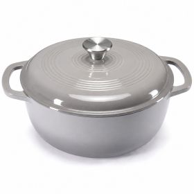 6 Quart Enamel Cast Iron Dutch Oven with Moisture-Sealing Lid for Bread Baking Braising And Slow Cooking, Dual Handles, Oven Safe (Color: grey)